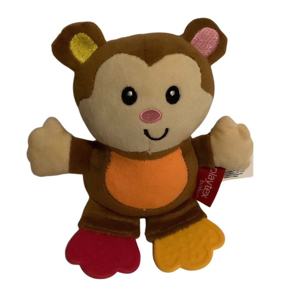 Playtex Baby‎ Monkey Plush Toy Teether Feet Crinkle Sounds 7.5” Stuffed Animal